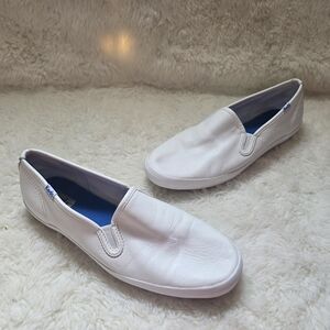Keds Champion Leather Slip-On Sneakers - White - Excellent Condition Size 8